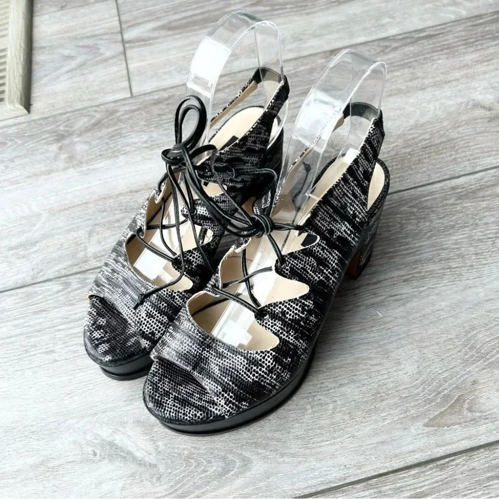 Zinda Snakeskin Chunky Heel Platform Lace Up GLADIATOR Sandals Made in Spain